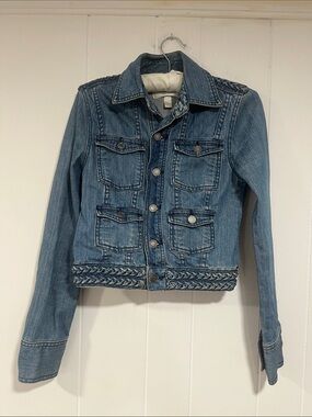 Rodarte for Target‎ Cropped Denim Utility Jacket XS Blue Braided Trim